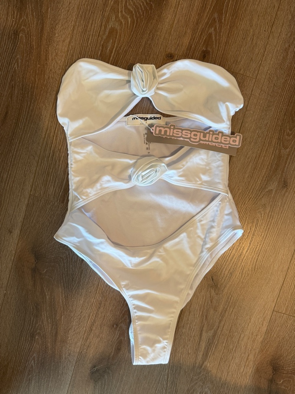 Missguided White Strapless Cutout One-Piece Swimsuit